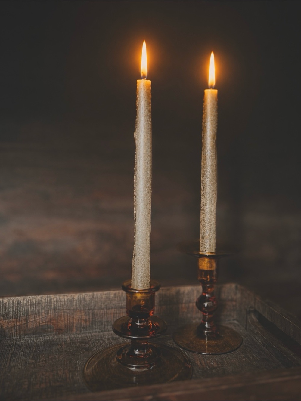 Vintage Amber Glass Candle Holders Set | Mid Century Taper Candlesticks